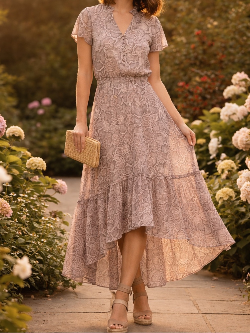 NWT 1. State Blush Pink Snake Print High Low Dress Size Medium